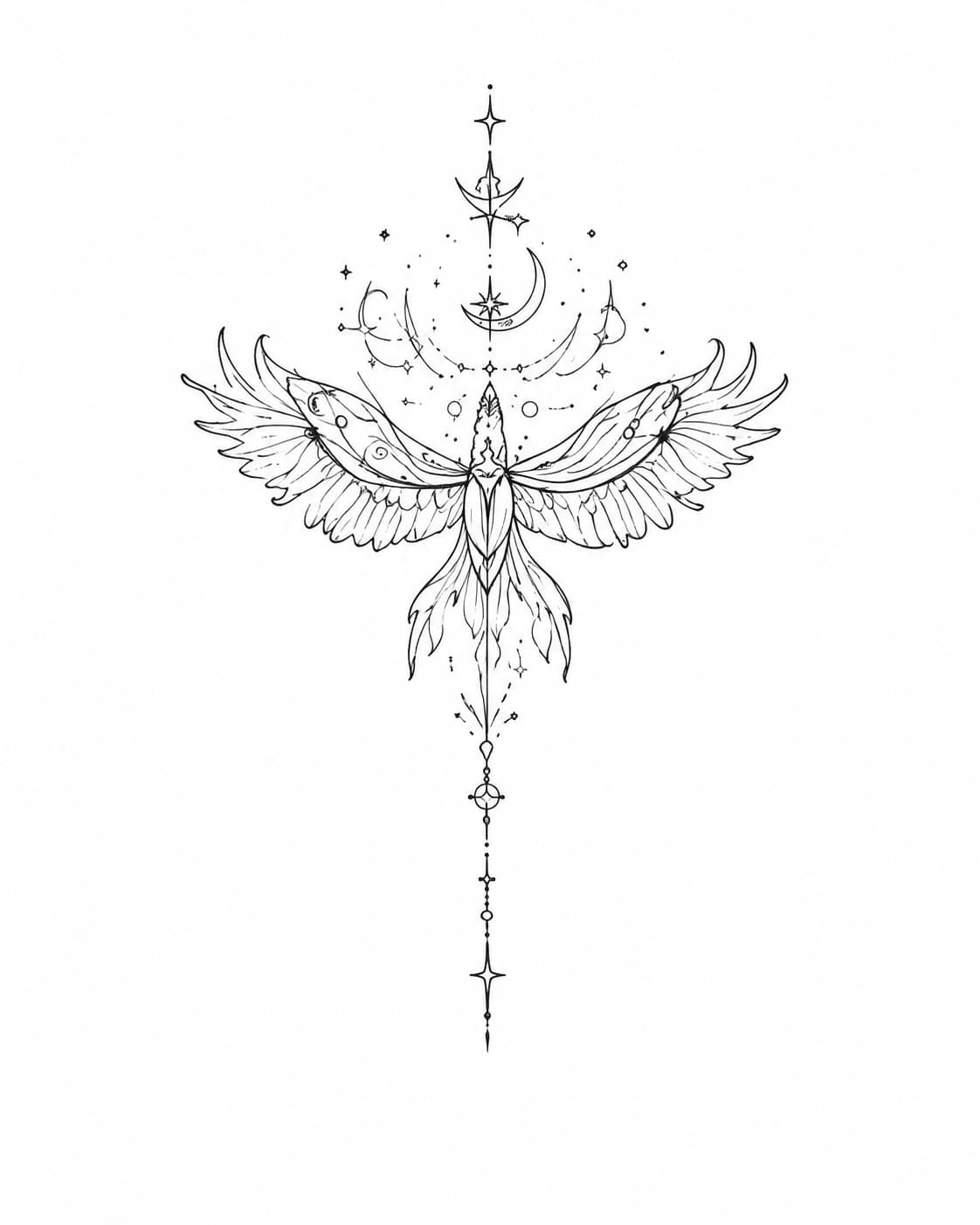 Custom celestial moth tattoo linework