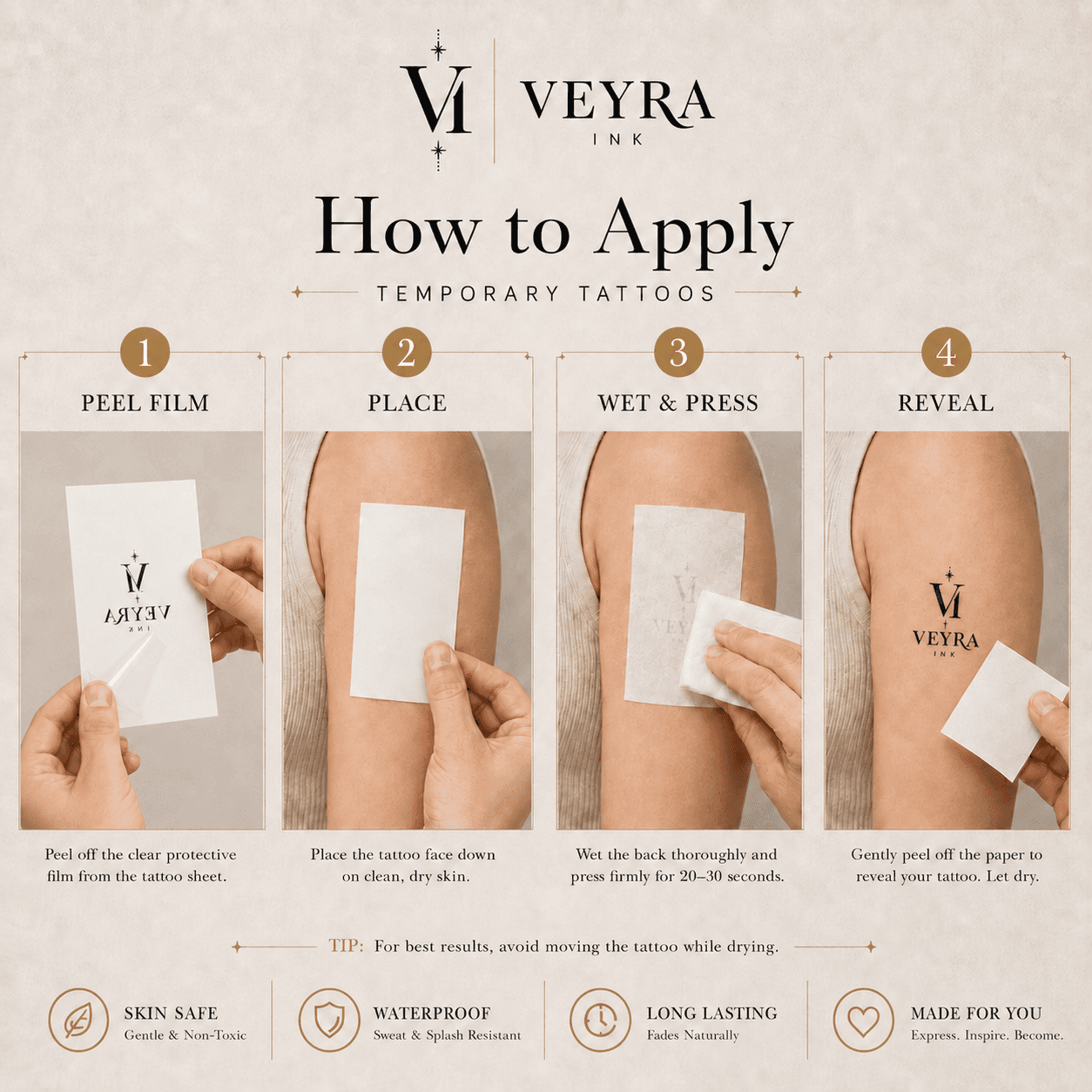 Veyra Ink temporary tattoo application steps