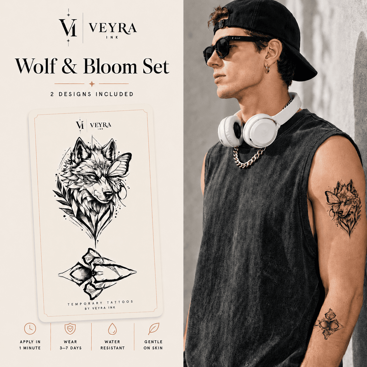 Wolf & Bloom Temporary Tattoo Set cover image