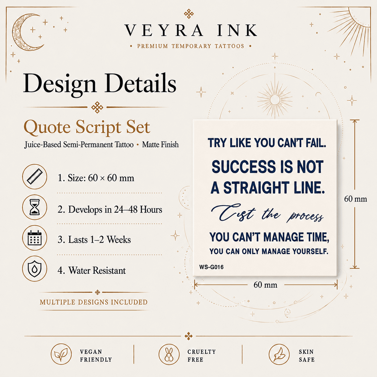 Quote Script Semi-Permanent Tattoo design details
