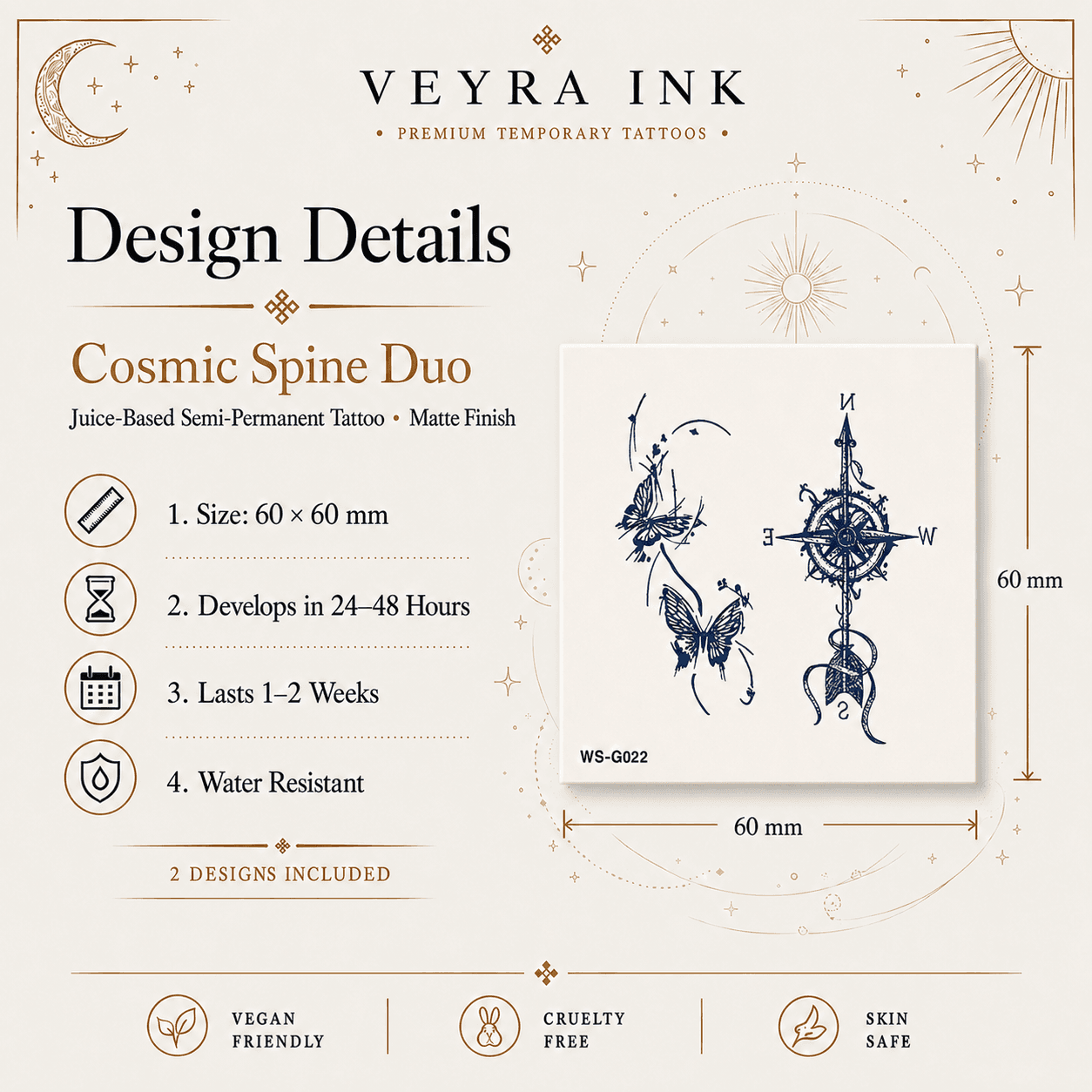 Cosmic Spine Semi-Permanent Tattoo Duo design details
