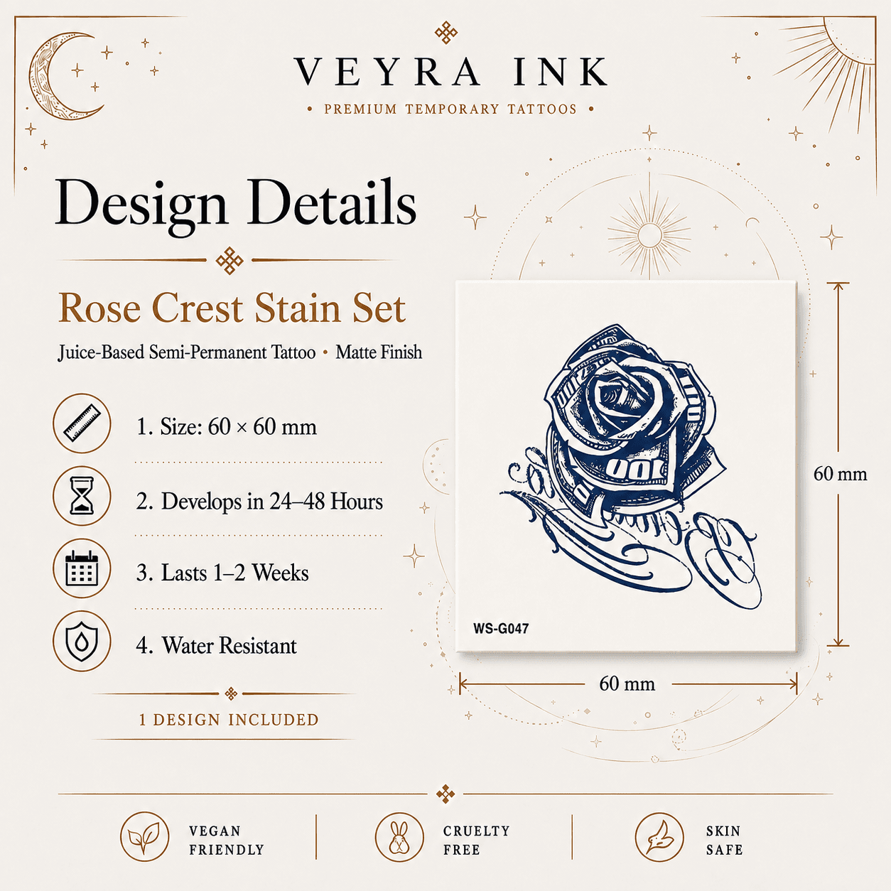 Rose Crest Semi-Permanent Tattoo design details
