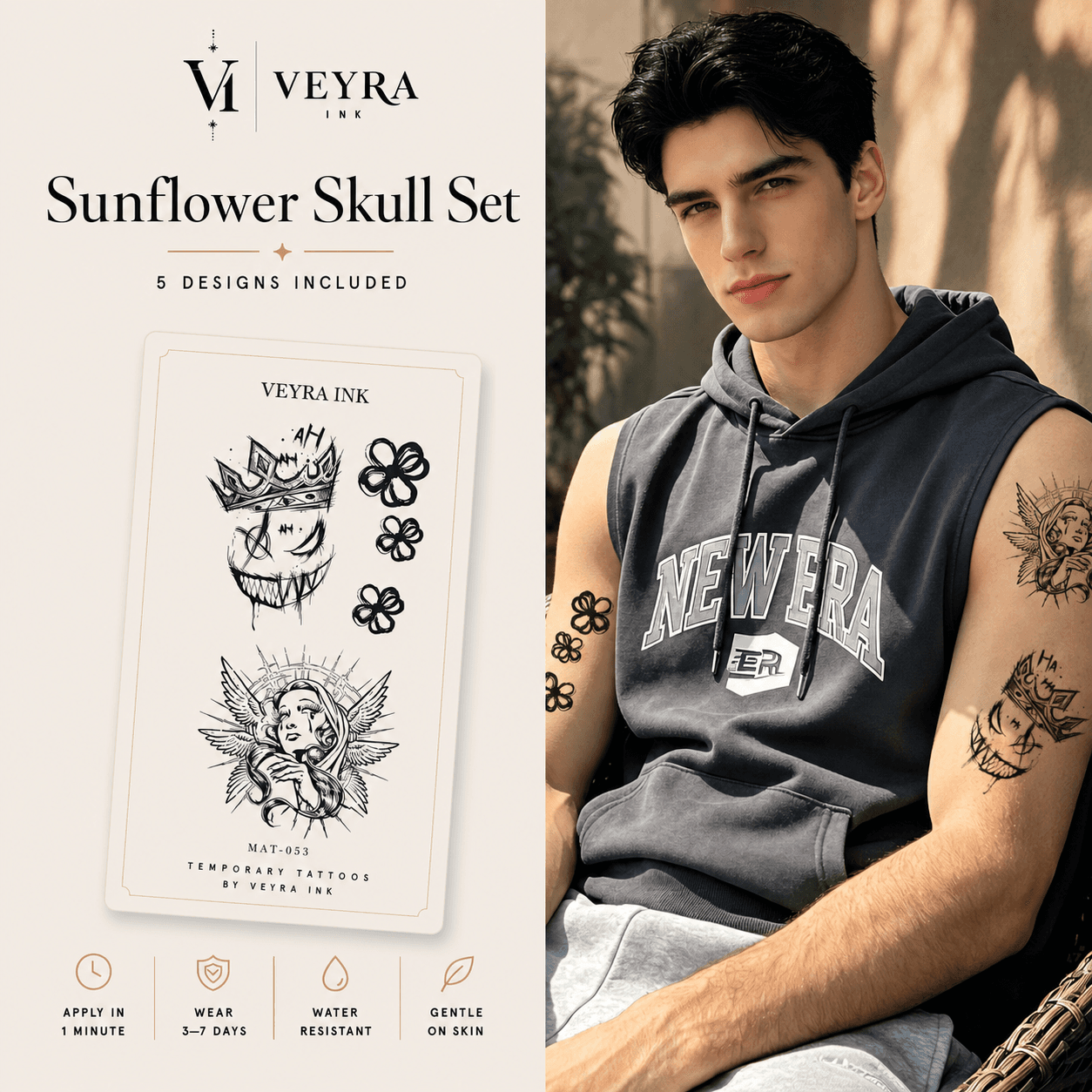 Sunflower Skull Temporary Tattoo Set cover image