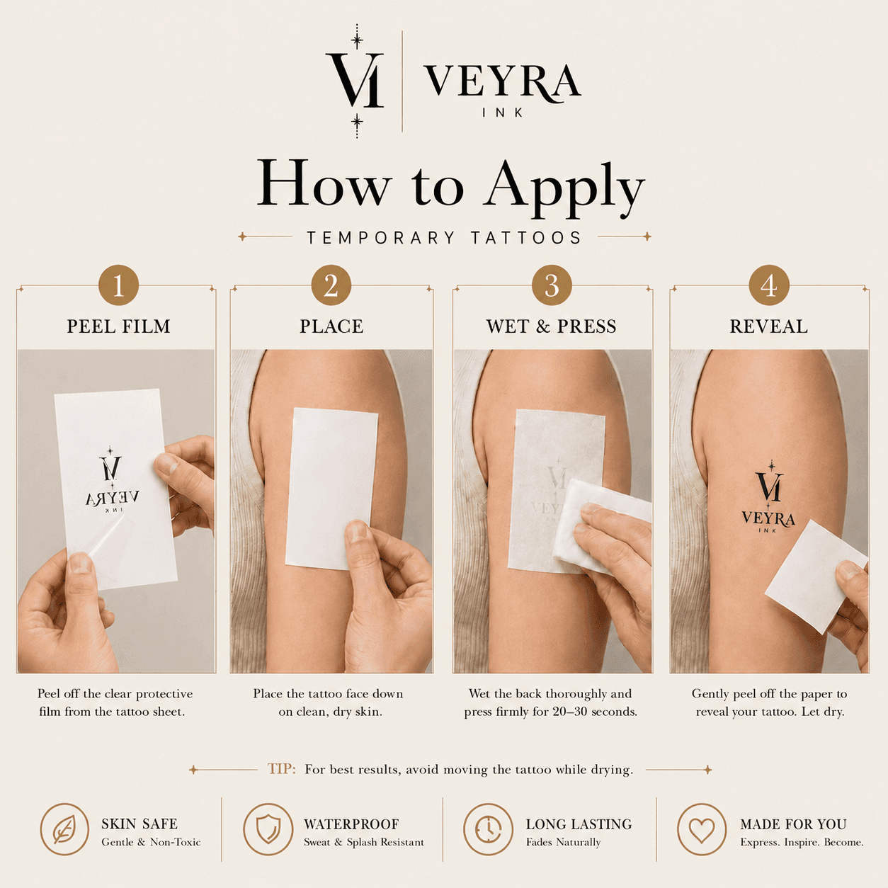 Veyra Ink temporary tattoo application steps