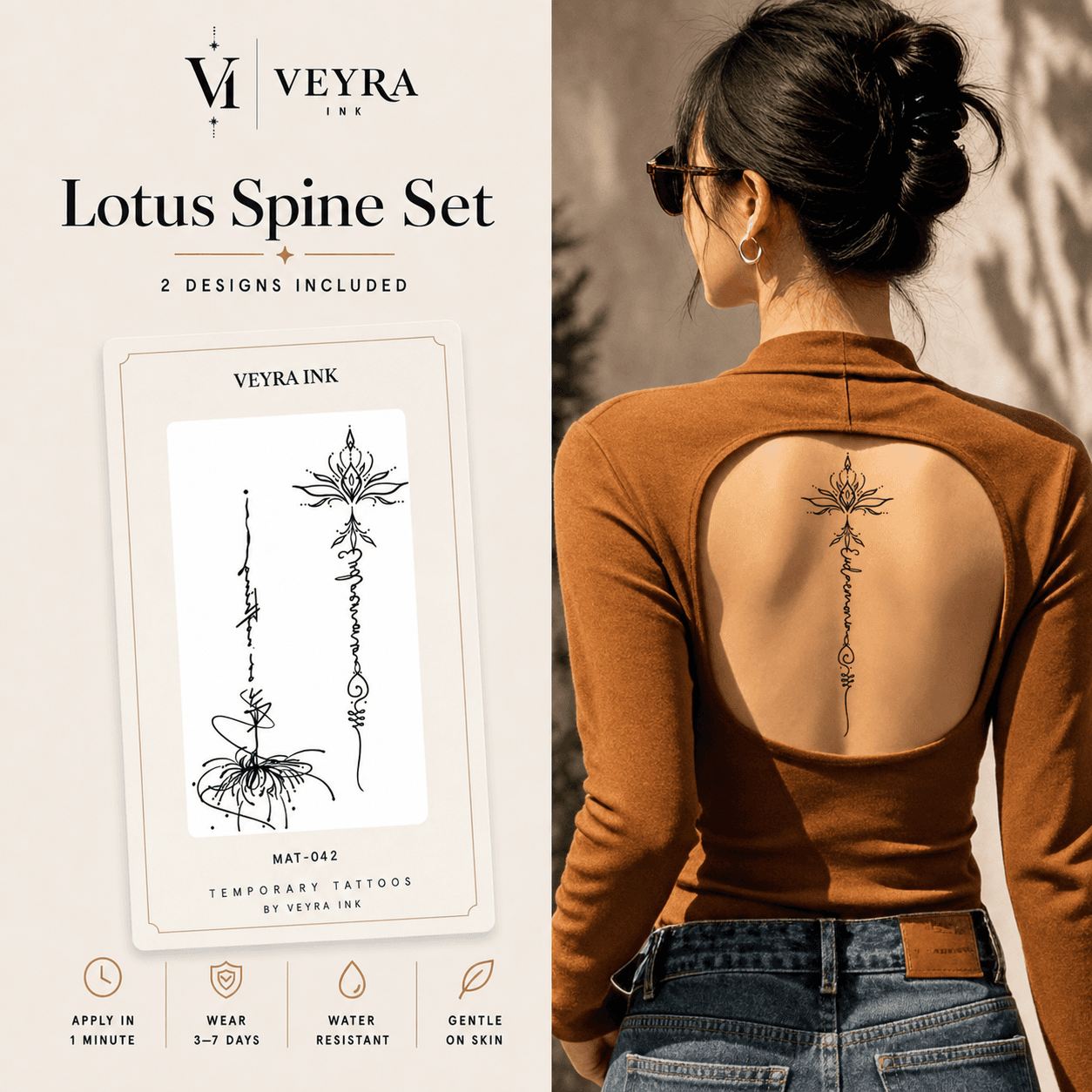 Lotus Spine Temporary Tattoo Set cover image