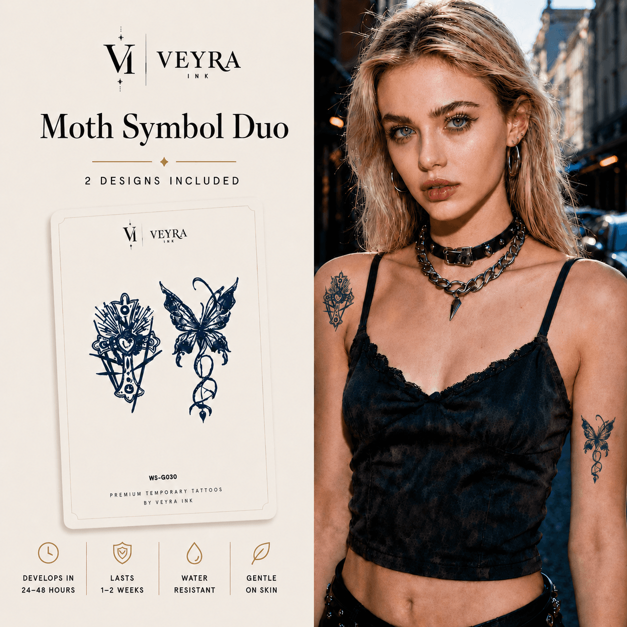 Moth Symbol Duo Semi-Permanent Tattoo cover image