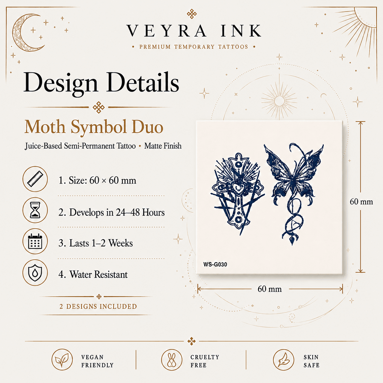 Moth Symbol Duo Semi-Permanent Tattoo product image
