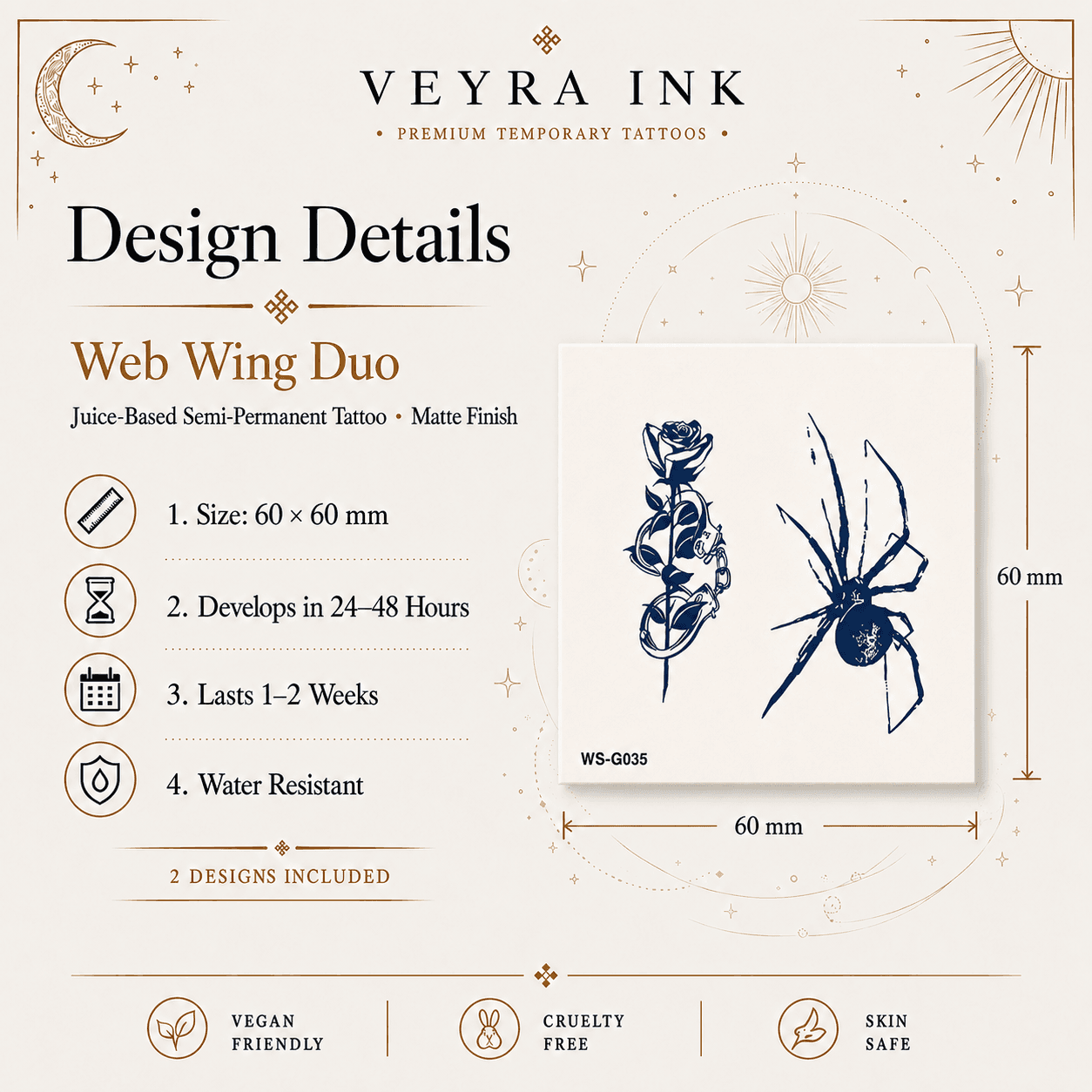 Web Wing Semi-Permanent Tattoo Duo design details